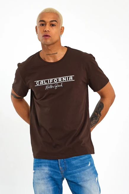 Süperlife Erkek Bisiklet Yaka Regular Fit Californıa Baskılı Tişort SPR23ts304