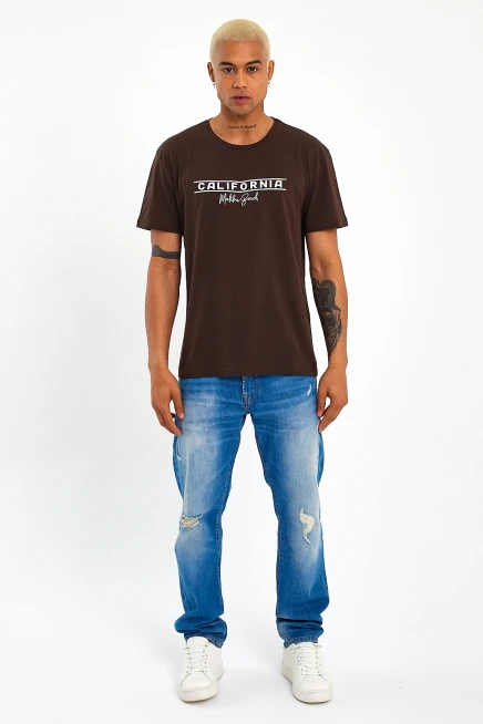 Süperlife Erkek Bisiklet Yaka Regular Fit Californıa Baskılı Tişort SPR23ts304