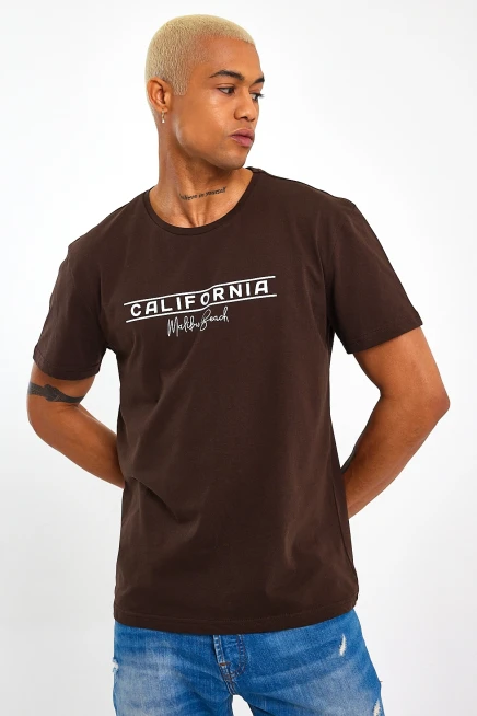 Süperlife Erkek Bisiklet Yaka Regular Fit Californıa Baskılı Tişort SPR23ts304