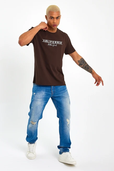 Süperlife Erkek Bisiklet Yaka Regular Fit Californıa Baskılı Tişort SPR23ts304