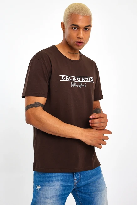 Süperlife Erkek Bisiklet Yaka Regular Fit Californıa Baskılı Tişort SPR23ts304