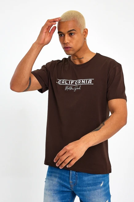 Süperlife Erkek Bisiklet Yaka Regular Fit Californıa Baskılı Tişort SPR23ts304