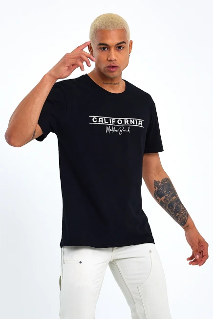 Süperlife Erkek Bisiklet Yaka Regular Fit Californıa Baskılı Tişort SPR23ts304