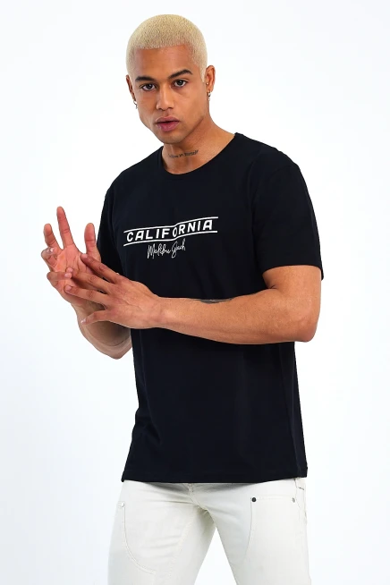 Süperlife Erkek Bisiklet Yaka Regular Fit Californıa Baskılı Tişort SPR23ts304