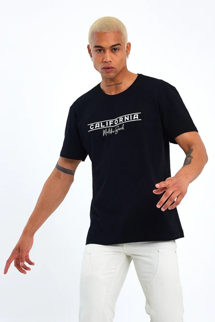 Süperlife Erkek Bisiklet Yaka Regular Fit Californıa Baskılı Tişort SPR23ts304