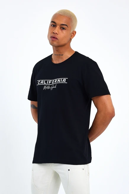 Süperlife Erkek Bisiklet Yaka Regular Fit Californıa Baskılı Tişort SPR23ts304