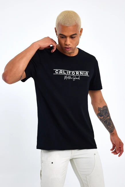 Süperlife Erkek Bisiklet Yaka Regular Fit Californıa Baskılı Tişort SPR23ts304