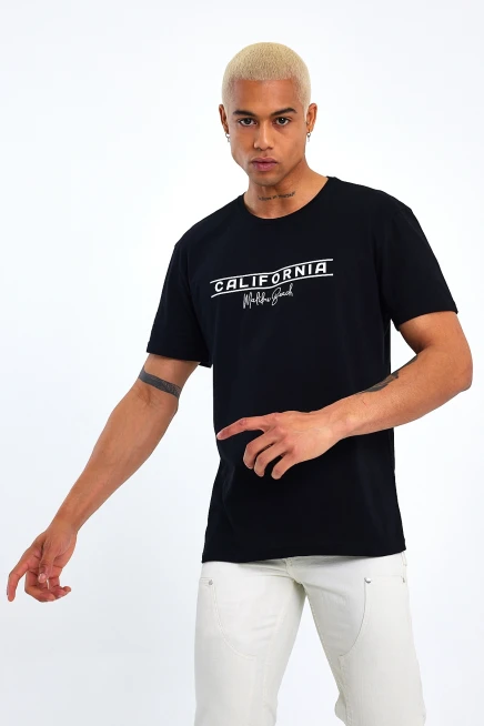 Süperlife Erkek Bisiklet Yaka Regular Fit Californıa Baskılı Tişort SPR23ts304