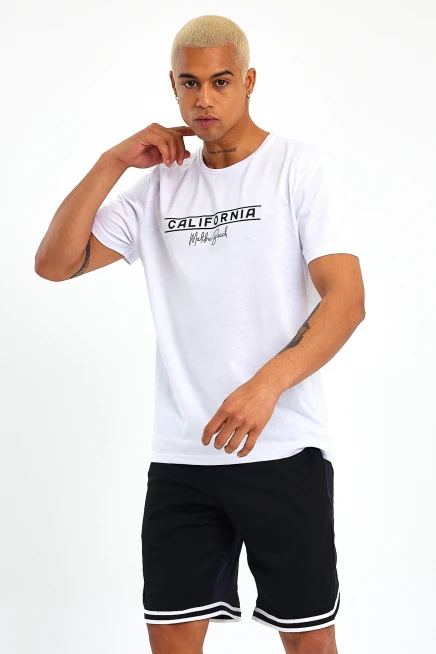 Süperlife Erkek Bisiklet Yaka Regular Fit Californıa Baskılı Tişort SPR23ts304