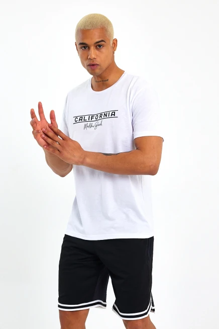 Süperlife Erkek Bisiklet Yaka Regular Fit Californıa Baskılı Tişort SPR23ts304