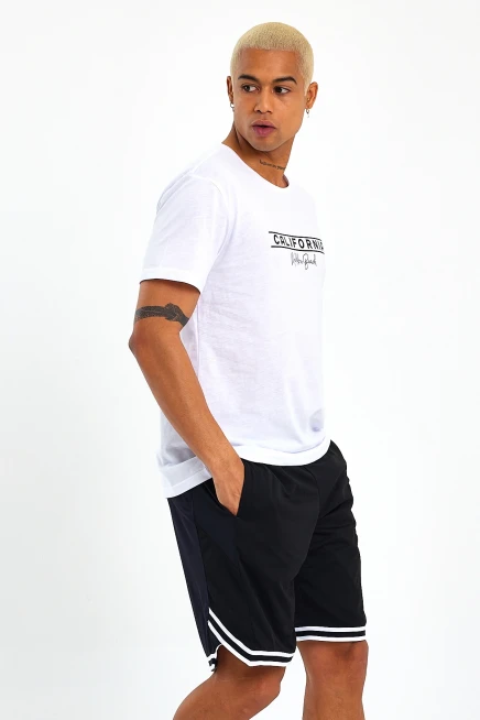 Süperlife Erkek Bisiklet Yaka Regular Fit Californıa Baskılı Tişort SPR23ts304