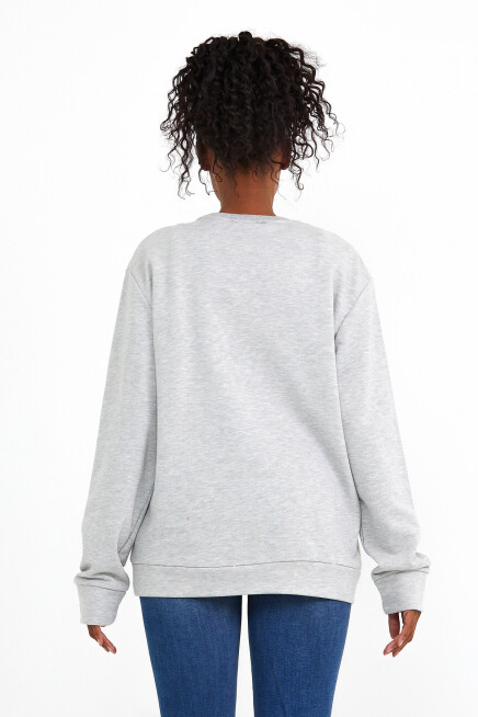 Süperlife Kadın Bisiklet Yaka Regular Fit Tokya Baskılı İnce Sweatshirt SPR22SWK134