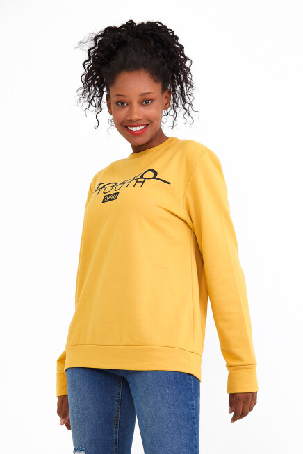 Süperlife Kadın Bisiklet Yaka Regular Fit Tokya Baskılı İnce Sweatshirt SPR22SWK134