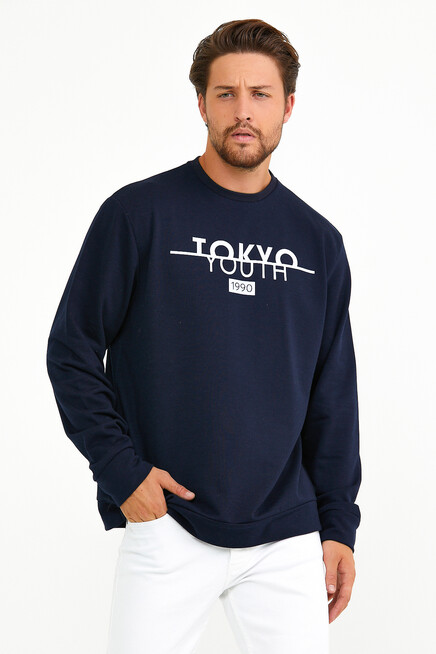 Süperlife Erkek Bisiklet Yaka Regular Fit Tokyo Basklı İnce Sweatshirt spr22sw134