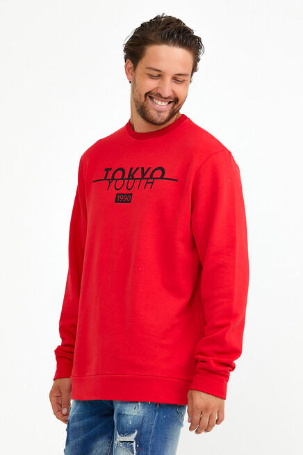 Süperlife Erkek Bisiklet Yaka Regular Fit Tokyo Basklı İnce Sweatshirt spr22sw134