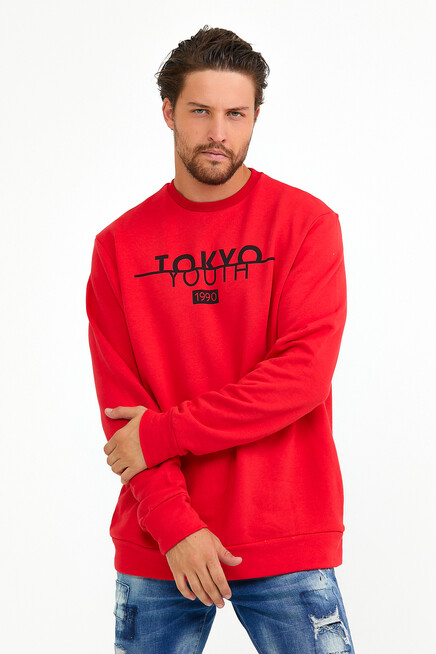 Süperlife Erkek Bisiklet Yaka Regular Fit Tokyo Basklı İnce Sweatshirt spr22sw134