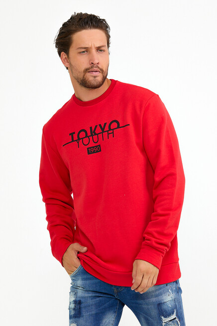 Süperlife Erkek Bisiklet Yaka Regular Fit Tokyo Basklı İnce Sweatshirt spr22sw134