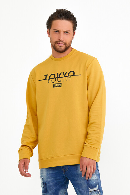 Süperlife Erkek Bisiklet Yaka Regular Fit Tokyo Basklı İnce Sweatshirt spr22sw134