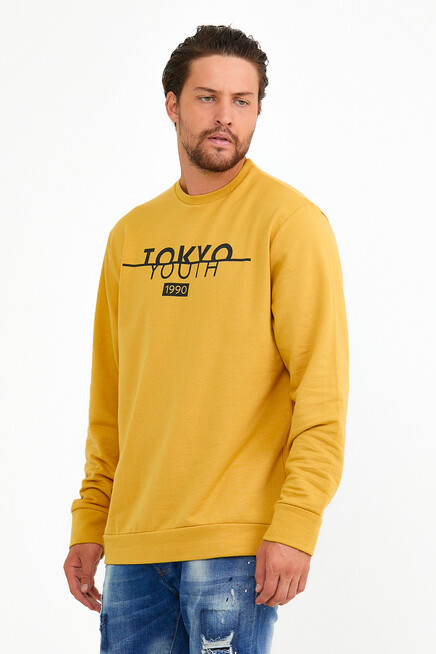 Süperlife Erkek Bisiklet Yaka Regular Fit Tokyo Basklı İnce Sweatshirt spr22sw134