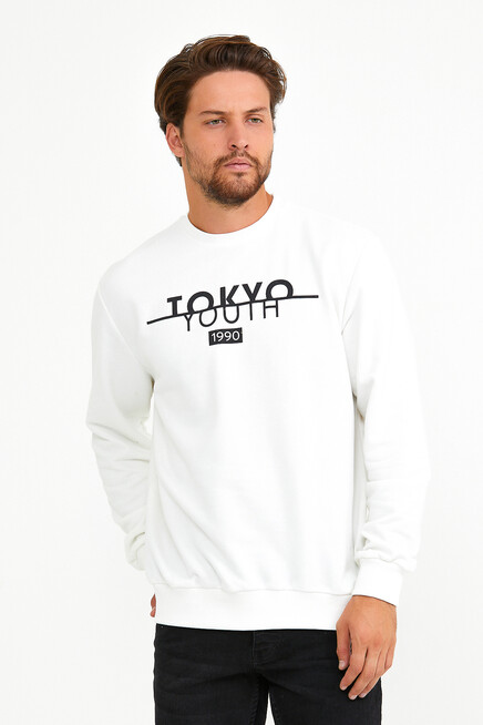 Süperlife Erkek Bisiklet Yaka Regular Fit Tokyo Basklı İnce Sweatshirt spr22sw134