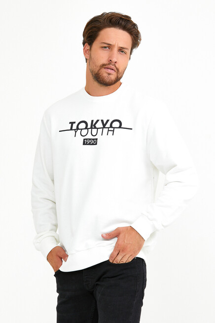 Süperlife Erkek Bisiklet Yaka Regular Fit Tokyo Basklı İnce Sweatshirt spr22sw134