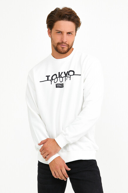 Süperlife Erkek Bisiklet Yaka Regular Fit Tokyo Basklı İnce Sweatshirt spr22sw134