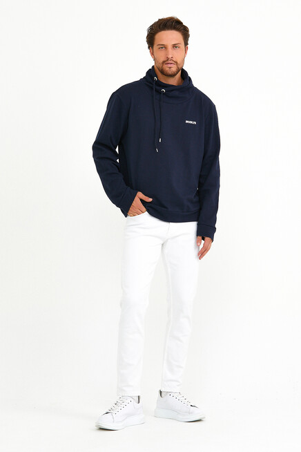 Süperlife Erkek Şal Yaka Regular Fit Brooklyn Baskılı İnce Sweatshirt SPR22SW143