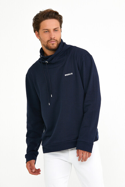 Süperlife Erkek Şal Yaka Regular Fit Brooklyn Baskılı İnce Sweatshirt SPR22SW143