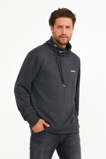 Süperlife Erkek Şal Yaka Regular Fit Brooklyn Baskılı İnce Sweatshirt SPR22SW143