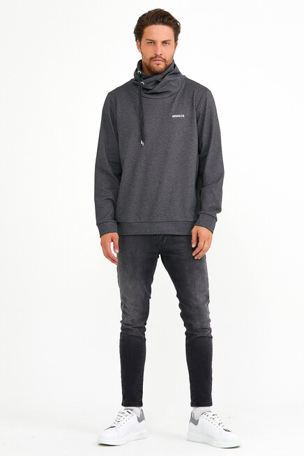 Süperlife Erkek Şal Yaka Regular Fit Brooklyn Baskılı İnce Sweatshirt SPR22SW143