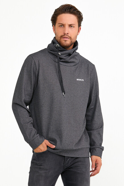 Süperlife Erkek Şal Yaka Regular Fit Brooklyn Baskılı İnce Sweatshirt SPR22SW143