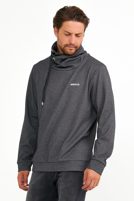 Süperlife Erkek Şal Yaka Regular Fit Brooklyn Baskılı İnce Sweatshirt SPR22SW143