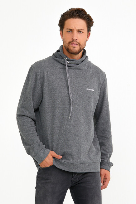 Süperlife Erkek Şal Yaka Regular Fit Brooklyn Baskılı İnce Sweatshirt SPR22SW143