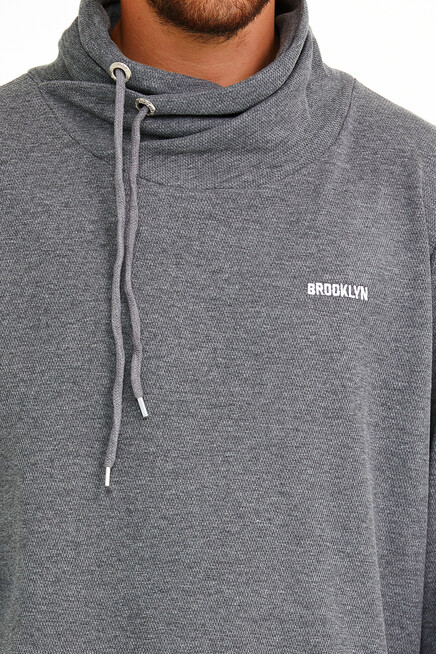 Süperlife Erkek Şal Yaka Regular Fit Brooklyn Baskılı İnce Sweatshirt SPR22SW143