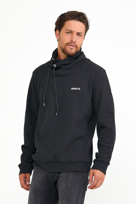 Süperlife Erkek Şal Yaka Regular Fit Brooklyn Baskılı İnce Sweatshirt SPR22SW143