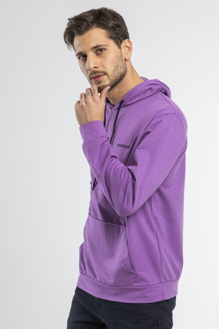 Süperlife Kapşonlu Uzun Kollu Baskılı Dar Kalıp İnce Erkek Sweatshirt SPR 2019K61