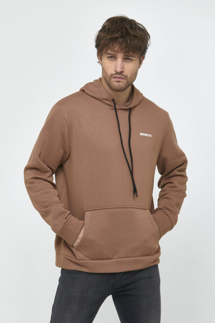 Süperlife Kapşonlu Uzun Kollu Baskılı Dar Kalıp İnce Erkek Sweatshirt SPR 2019K61