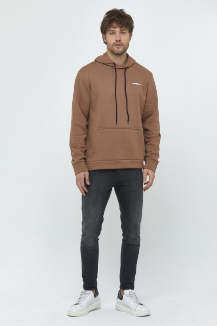 Süperlife Kapşonlu Uzun Kollu Baskılı Dar Kalıp İnce Erkek Sweatshirt SPR 2019K61