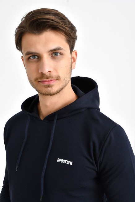 Süperlife Kapşonlu Uzun Kollu Baskılı Dar Kalıp İnce Erkek Sweatshirt SPR 2019K61