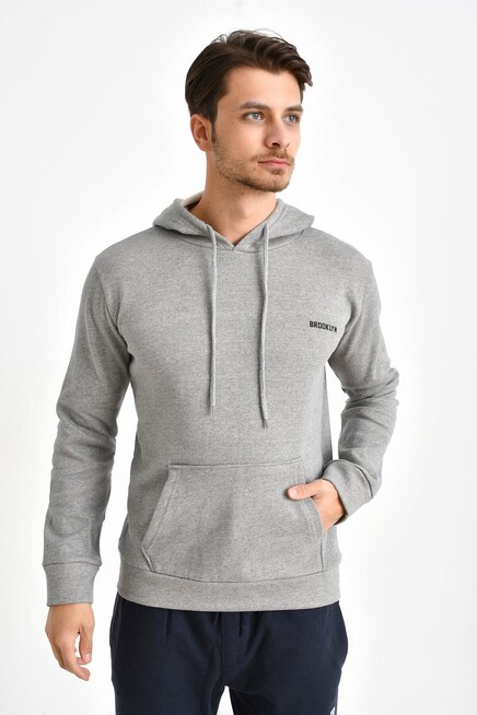 Süperlife Kapşonlu Uzun Kollu Baskılı Dar Kalıp İnce Erkek Sweatshirt SPR 2019K61