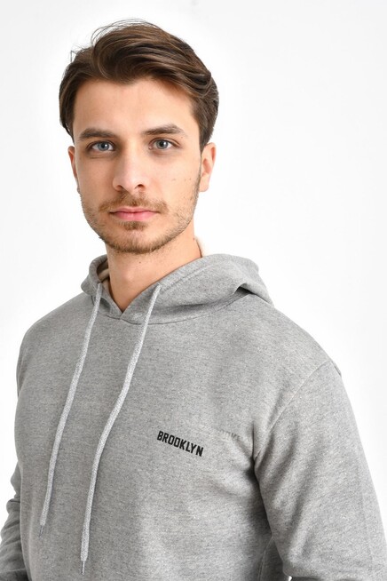 Süperlife Kapşonlu Uzun Kollu Baskılı Dar Kalıp İnce Erkek Sweatshirt SPR 2019K61