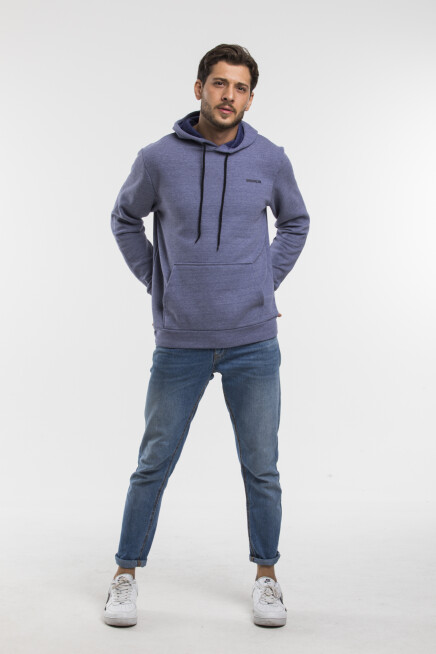 Süperlife Kapşonlu Uzun Kollu Baskılı Dar Kalıp İnce Erkek Sweatshirt SPR 2019K61