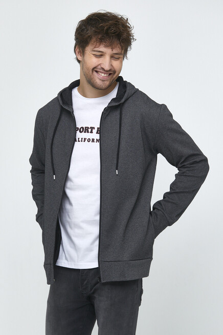 Süperlife Erkek Kapşonlu Regular Fit Yan Cepli İnce Hırka SPR 20K62