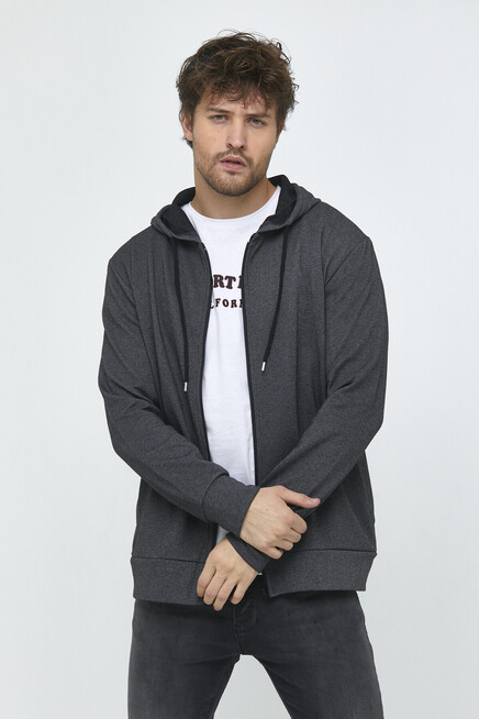 Süperlife Erkek Kapşonlu Regular Fit Yan Cepli İnce Hırka SPR 20K62