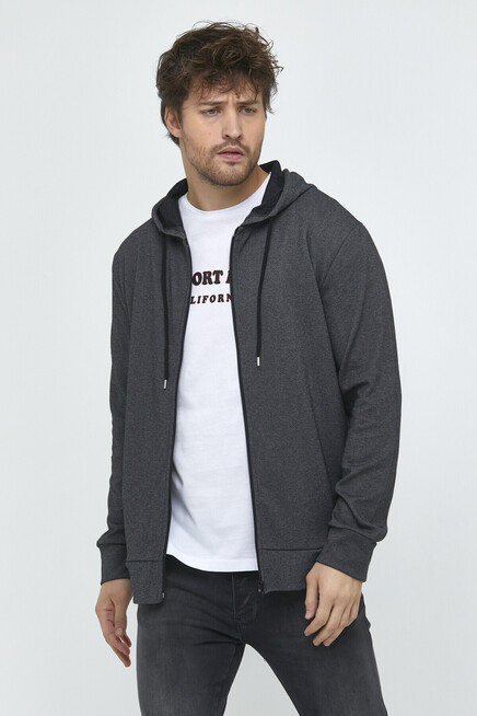 Süperlife Erkek Kapşonlu Regular Fit Yan Cepli İnce Hırka SPR 20K62