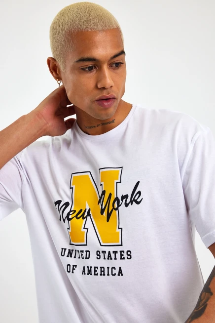 Süperlife Erkek Bisiklet Yaka Regular Fit N Baskılı Tişort SPR22TS113