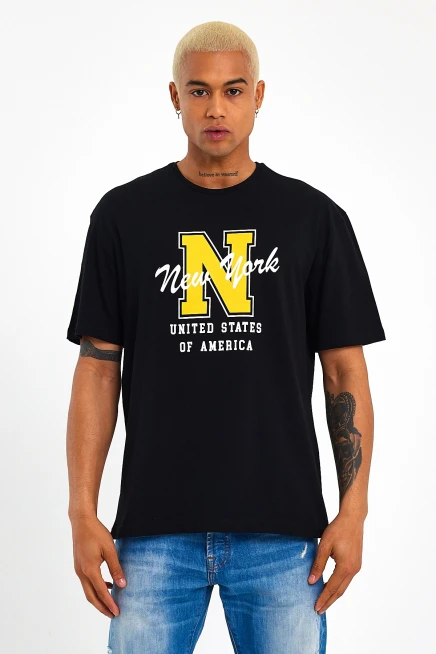 Süperlife Erkek Bisiklet Yaka Regular Fit N Baskılı Tişort SPR22TS113