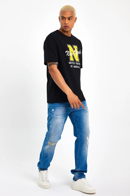 Süperlife Erkek Bisiklet Yaka Regular Fit N Baskılı Tişort SPR22TS113