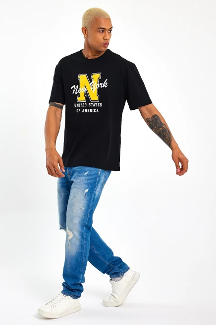 Süperlife Erkek Bisiklet Yaka Regular Fit N Baskılı Tişort SPR22TS113