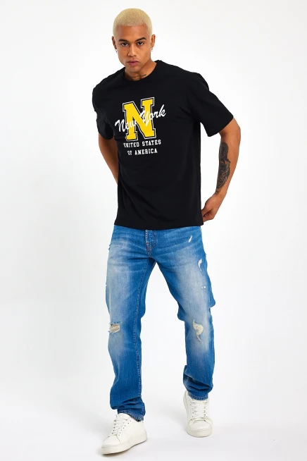 Süperlife Erkek Bisiklet Yaka Regular Fit N Baskılı Tişort SPR22TS113